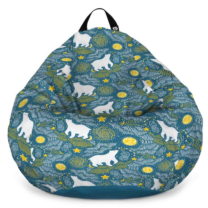 Fotoliu Updeco Puf Bean Bag tip Para L, impermeabil, indoor/outdoor, sac interior, cu maner, 80 x 80 x 55 cm, ursi polari