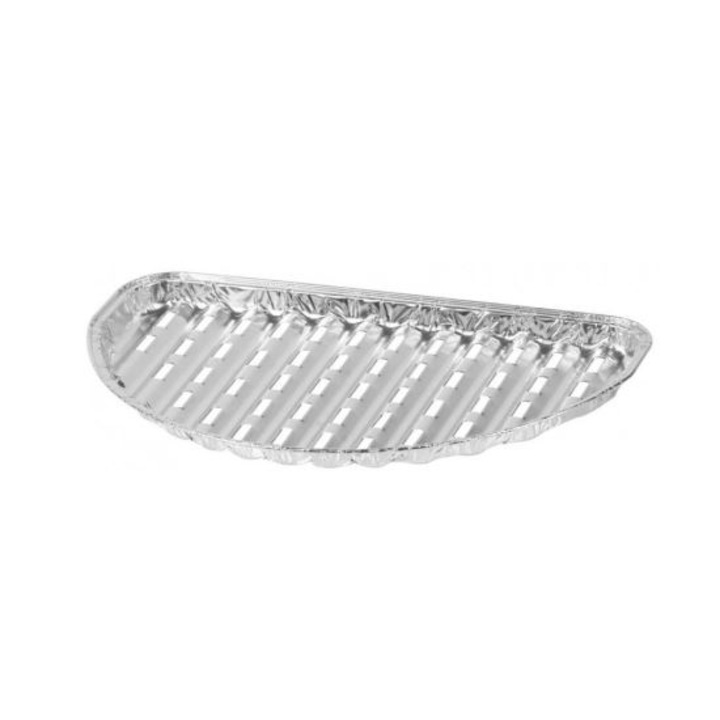 Strend Pro eldobható alumínium tálca, félkör alakú, grillezéshez, perforált, 4 db-os készlet, 33x19x2 cm