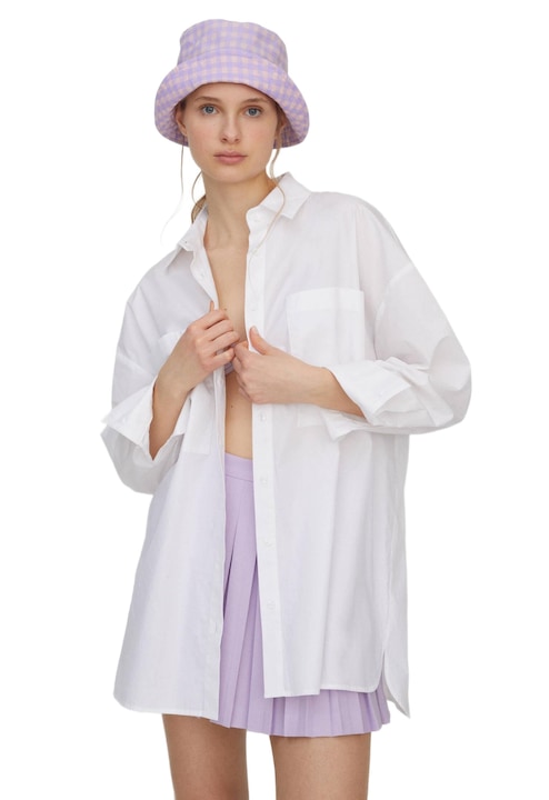 Дамска риза Pull and Bear, ежедневна кройка, памук, бяла, L