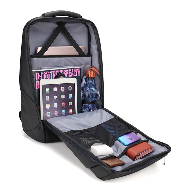 Rucsac pentru laptop, 3 fermoare, 48x30x12cm, usb, Black It M