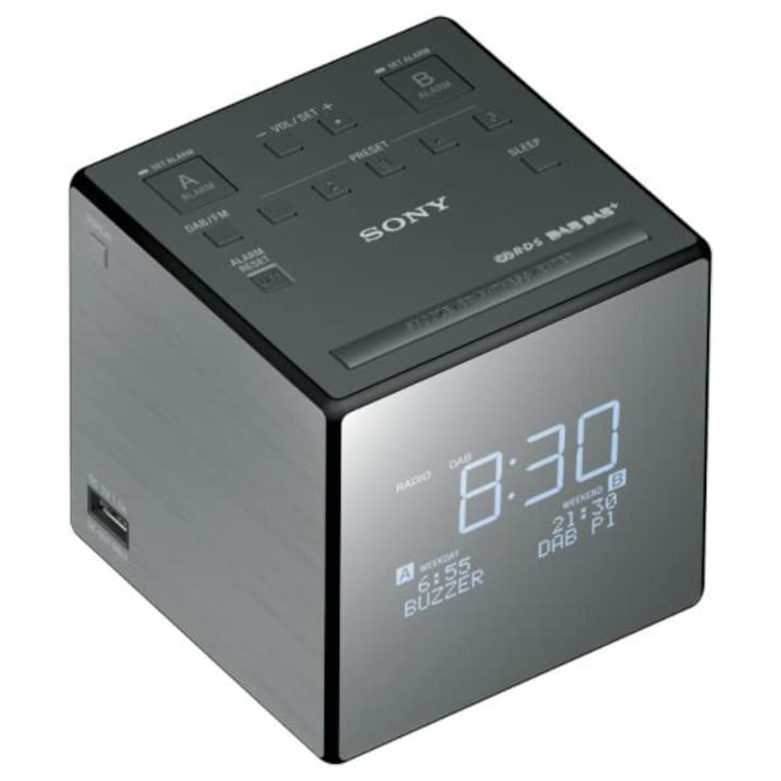 Radio cu ceas Sony XDR-C1DBP, DAB/DAB+/FM, Dual Alarm, Incarcare USB, Grey