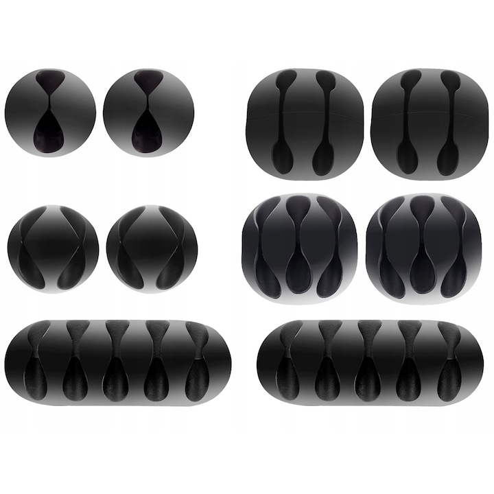 Set suport organizare cabluri, Zola®, 10 bucati, 5 dimensiuni diferite, autoadeziv, negru