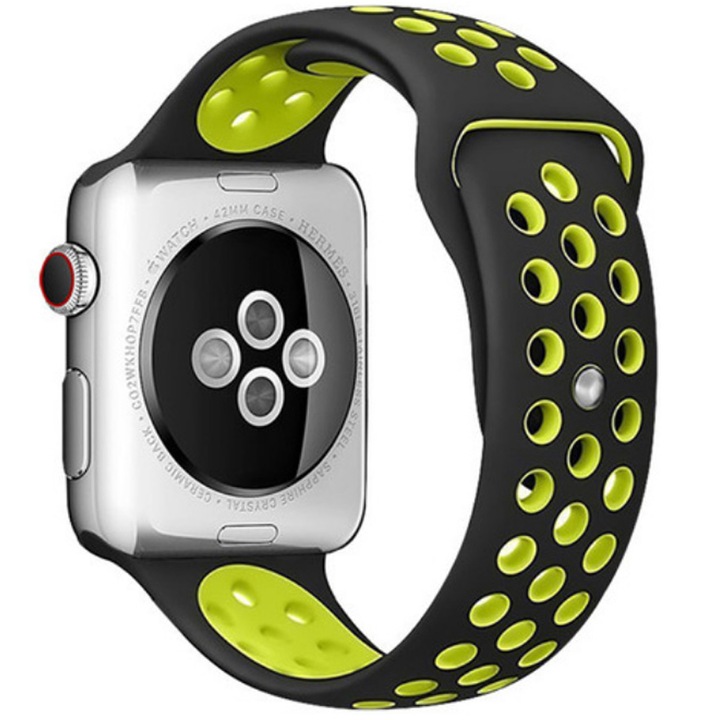 SILKASE szíj Apple iWatch-hoz, Sport Liquid szilikon, 38/40/41mm, fekete/neonzöld
