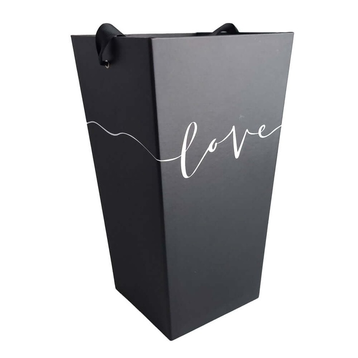 Висока кутия с дръжка модел Love, черна, картон, Createur, 31x17 см