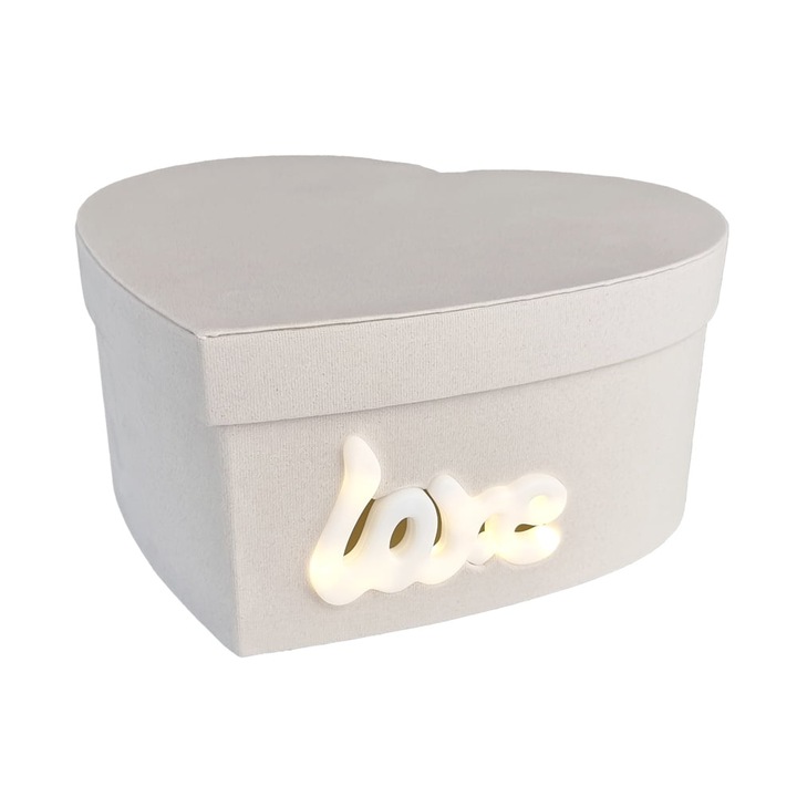 Комплект от 2 кутии любовни сърца с LED светлини, картон, бяло, Createur, 25x23x12 см