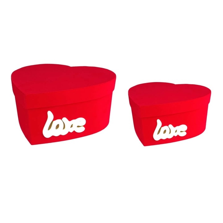 Комплект от 2 кутии любовни сърца с LED светлини, картон, червено, Createur, 25x23x12 см