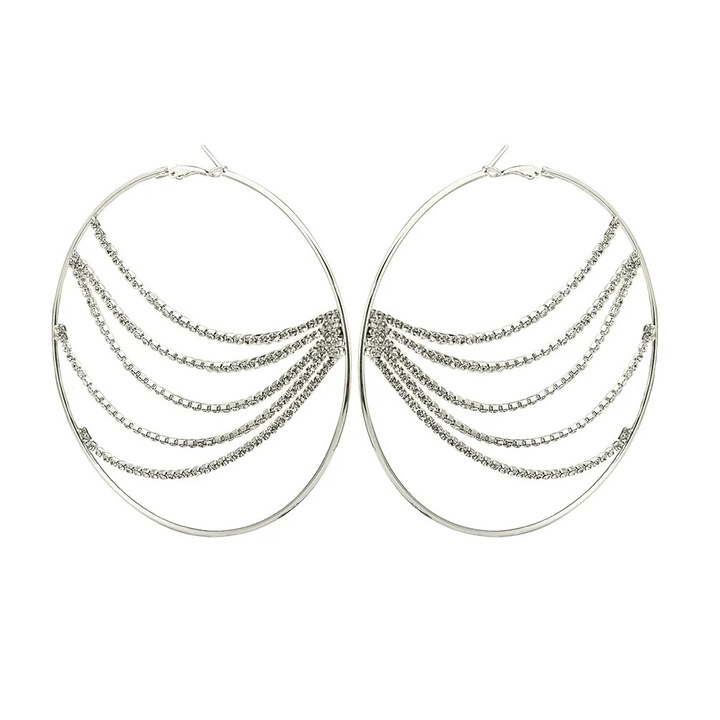 Cercei argintii, hoop, cu lanturi si pietre, Sarina C3, Pursehuit