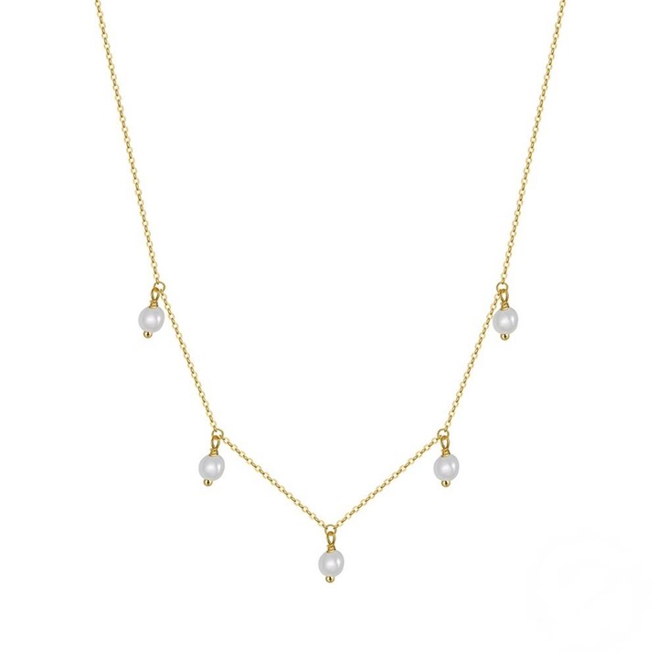 Set din Argint, Colier si Cercei cu Perle naturale, Placat cu Aur, Baroque Pearl