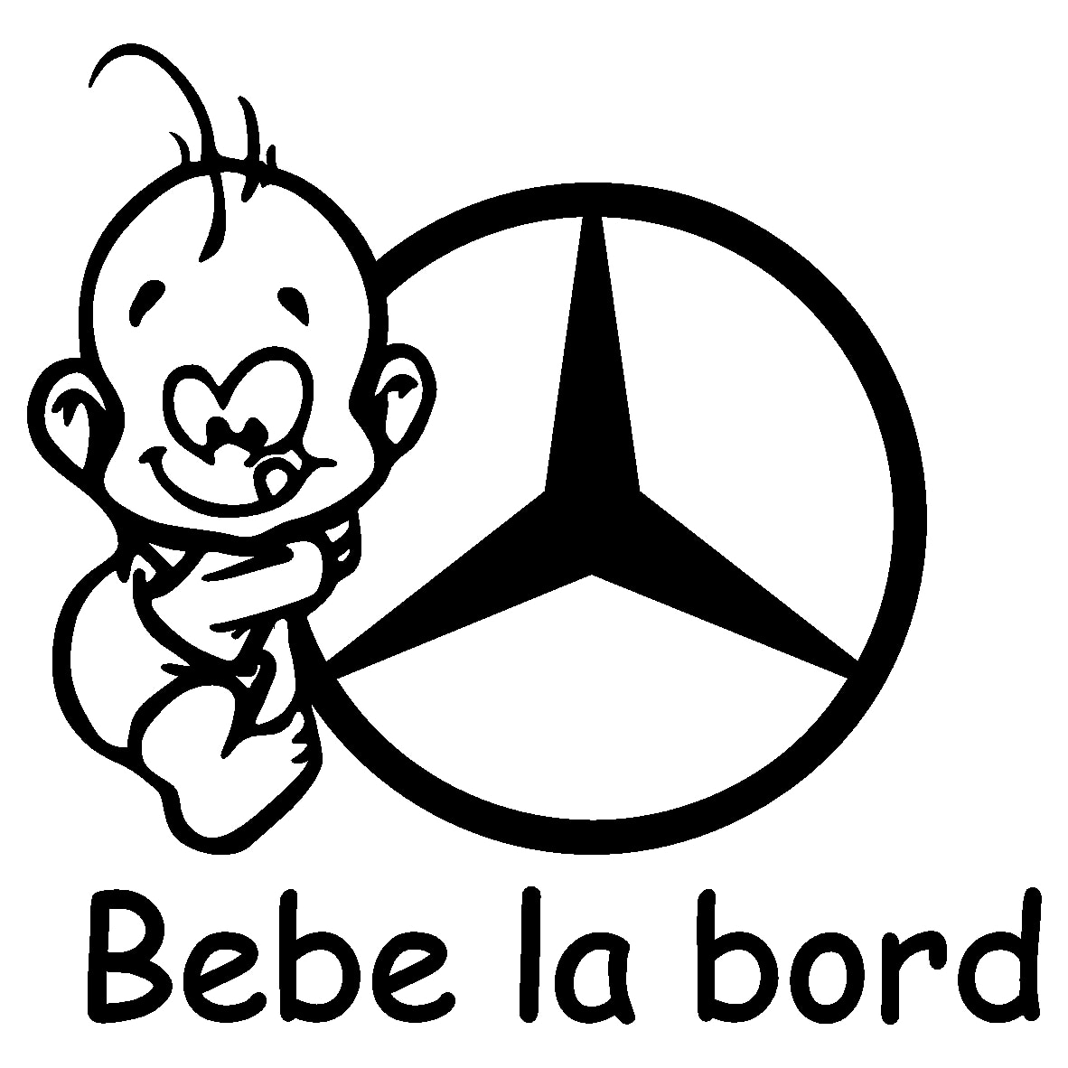 Sticker auto - Bebe la bord - Mercedes - Negru mat - 15 x 14.5 cm