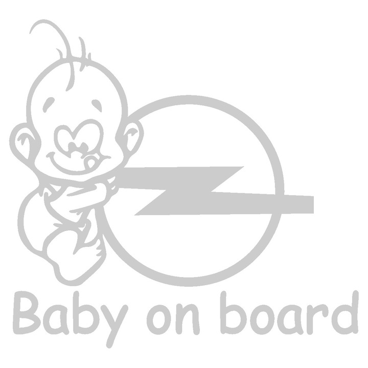 Sticker auto - Baby on board - Opel - Alb - 15 x 14.1 cm