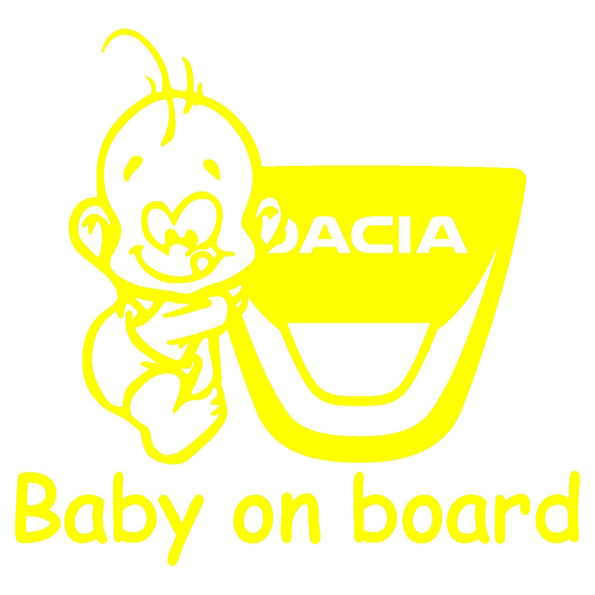 Sticker auto - Baby on board - Dacia - Galben - 15 x 14.2 cm
