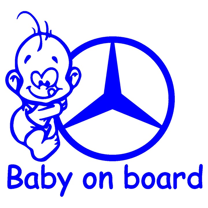 Sticker auto - Baby on board - Mercedes - Albastru - 15 x 14.1 cm