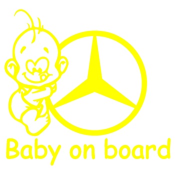 Sticker auto - Baby on board - Mercedes - Galben - 15 x 14.1 cm Sticker auto - Baby on board - Mercedes - Galben - 15 x 14.1 cm