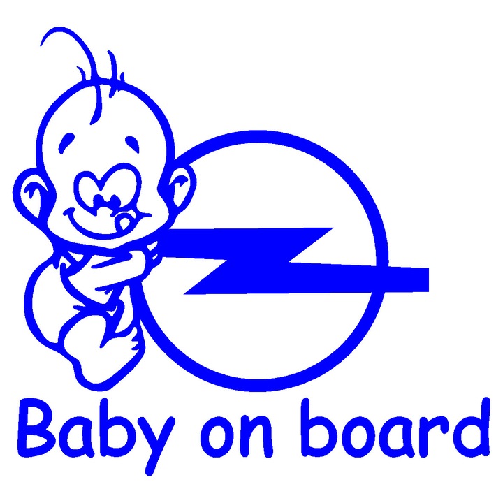 Sticker auto - Baby on board - Opel - Albastru - 15 x 14.1 cm