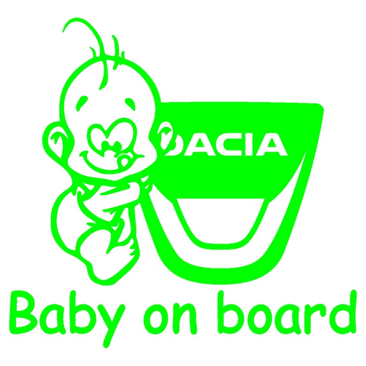 Sticker auto - Baby on board - Dacia - Verde - 15 x 14.2 cm