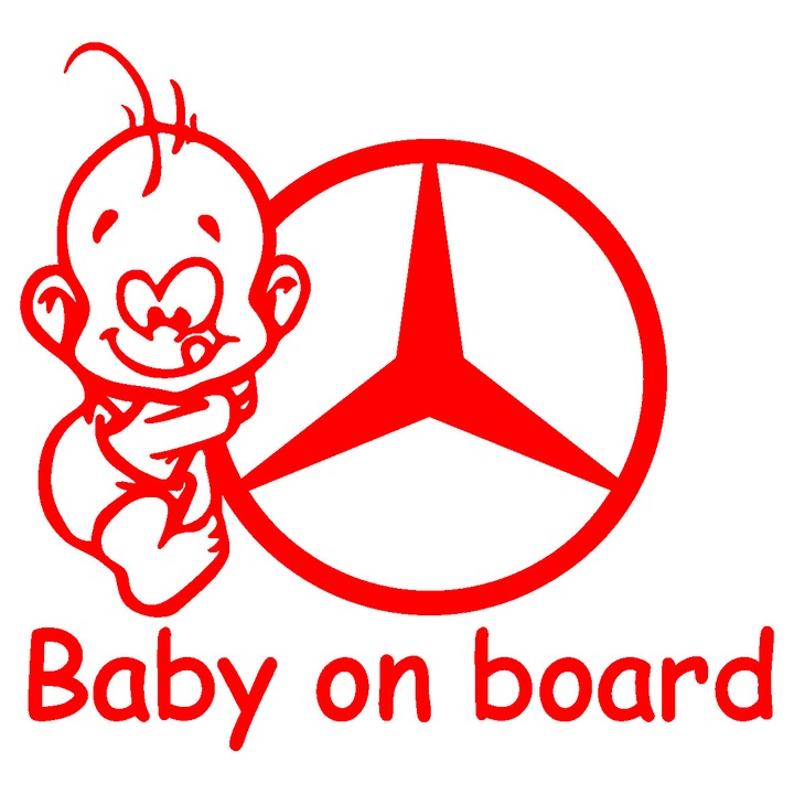 Sticker auto - Baby on board - Mercedes - Rosu Passion - 15 x 14.1 cm