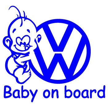 Sticker auto - Baby on board - VW - Albastru - 15 x 14.1 cm Sticker auto - Baby on board - VW - Albastru - 15 x 14.1 cm