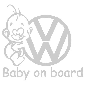 Sticker auto - Baby on board - VW - Alb - 15 x 14.1 cm Sticker auto - Baby on board - VW - Alb - 15 x 14.1 cm