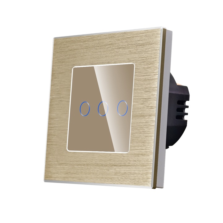 Luxion Hármas Érintőkapcsoló, Kristályüveg, Alumínium keret, Arany