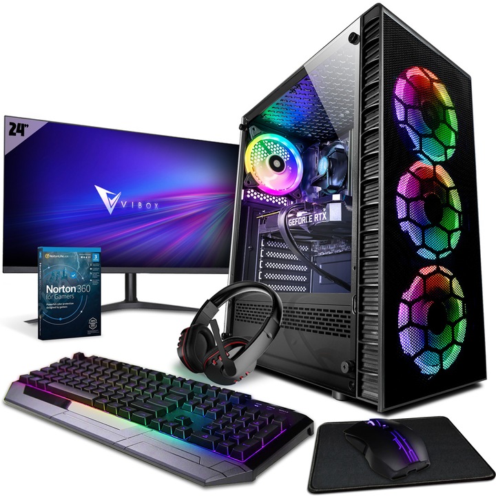 Pachet Sistem Desktop PC Gaming Vibox III 42, Intel i7 10700F 4.8 GHz, Nvidia RTX 3060 12 GB, 16 GB RAM, 1 TB SSD, Windows 11, Negru