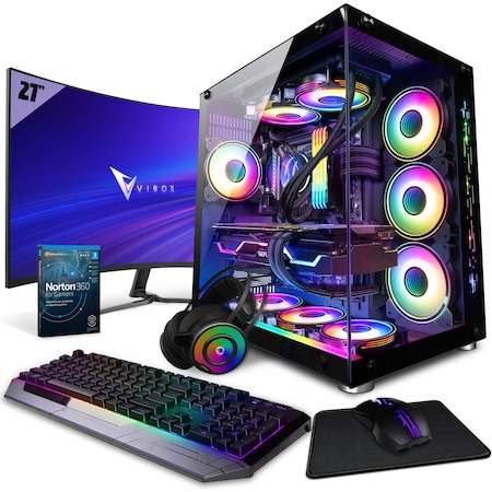 Pachet sistem PC gaming VIII-44 SG cu monitor curbat 27”, Vibox, Procesor Intel i9 11900F, Placa grafica Nvidia RTX 3060 12GB, 32GB RAM, 1TB NVMe M.2 SSD, Windows 11, Negru
