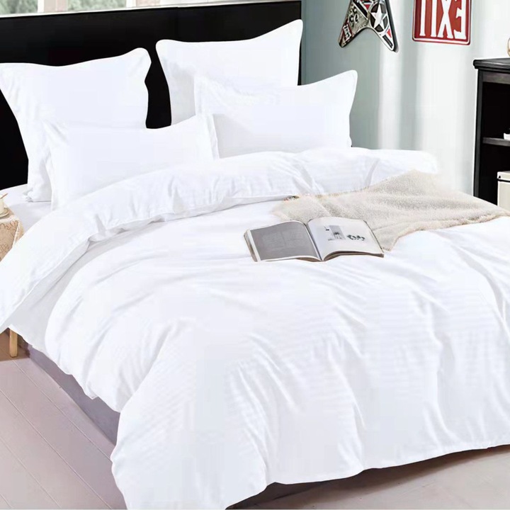 Двоен комплект спално бельо Sonia Home изчистен модел памук тип Дамаск 6 части бял