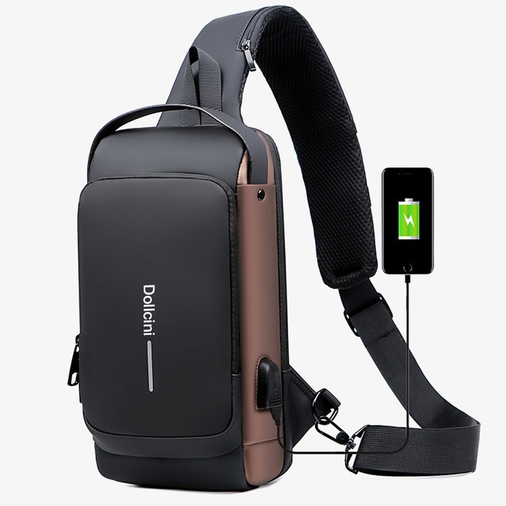 Dollcini, férfi melltáska, crossbody hátizsák, melltáska, napi táska, fekete/barna