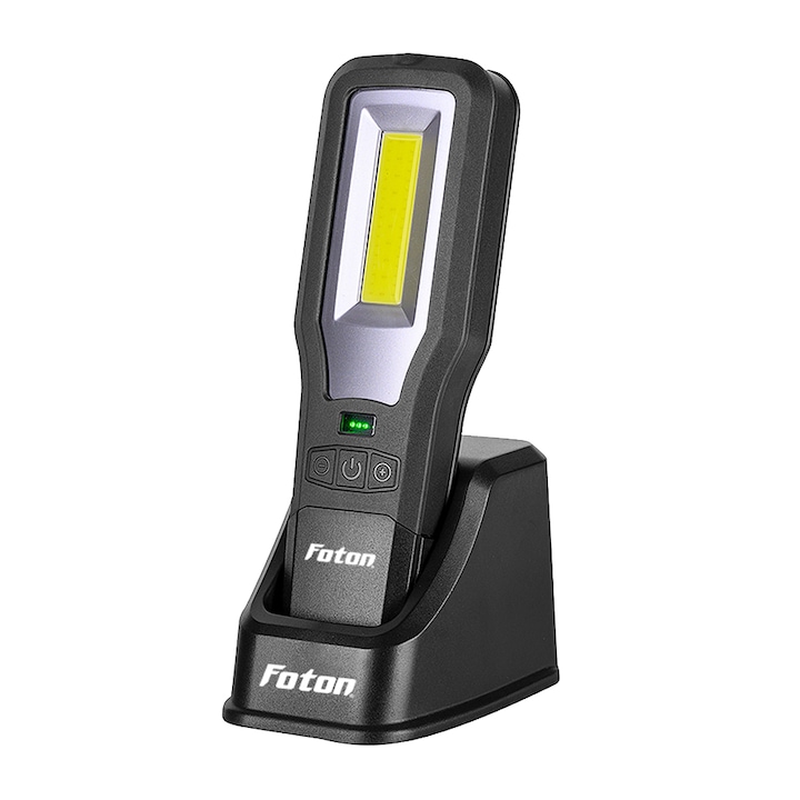 LED работна лампа за автомобил Foton 6655, Фенерче 5W + Предна работна лампа 10W, Включена зарядна станция, IP20, Въртене на 360 градуса, Силни магнити