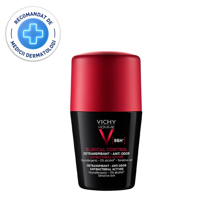 Deodorant roll-on antiperspirant pentru barbati Vichy Homme clinical control 96H, 50 ml