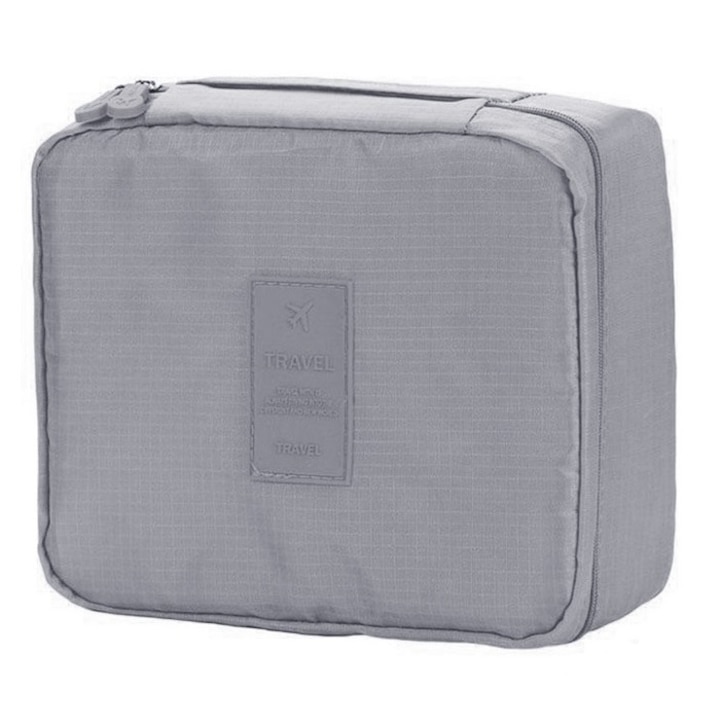 Geanta cosmetice voiaj CLASStitude, organizator calatorie portabil cosmetice tip travel bag, textil, impermeabil, 20.5 x 17 x 8 cm, Grey