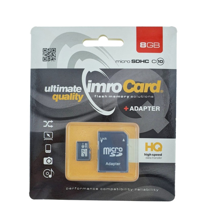 Card de memorie micro SDHC 8 Gb clasa 10, Imro 01547, cu adaptor