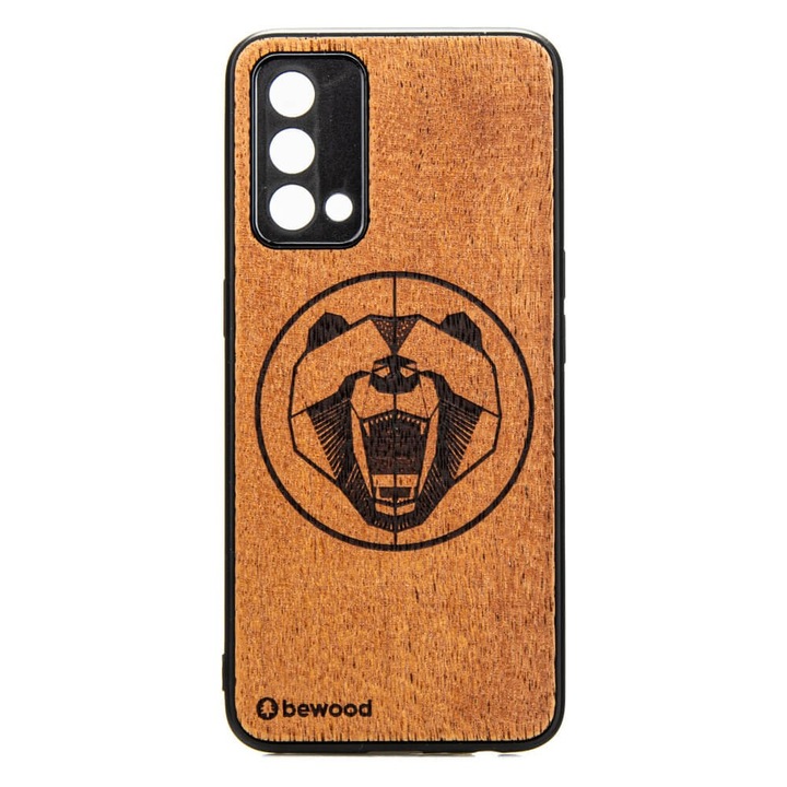 Husa protectie Realme GT Master, Bewood, Lemn/Silicon/Policarbonat, Model urs, Maro