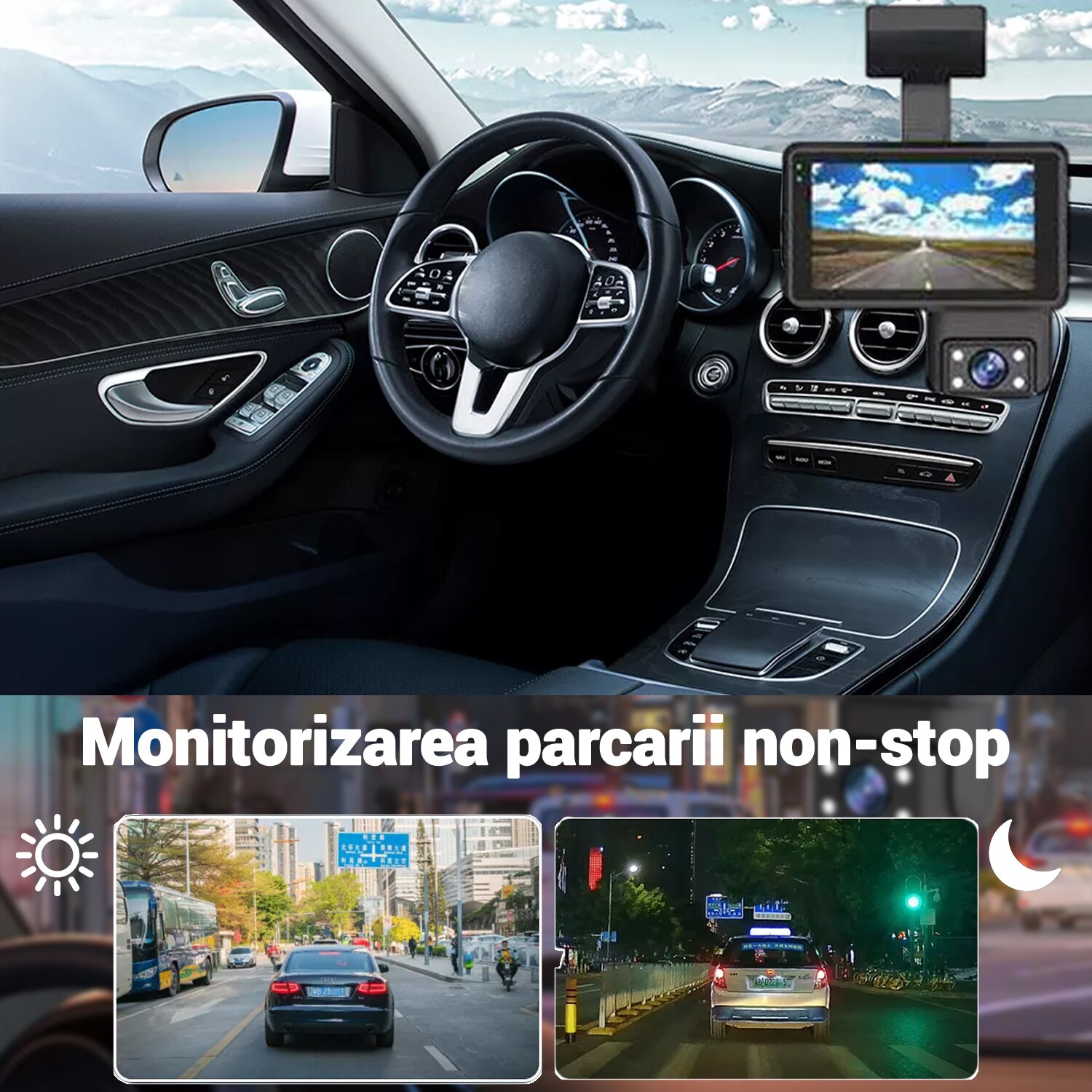 Qeno® Dual Camera PRO Автомобилна камера, 4-инчов дисплей, Full HD ...