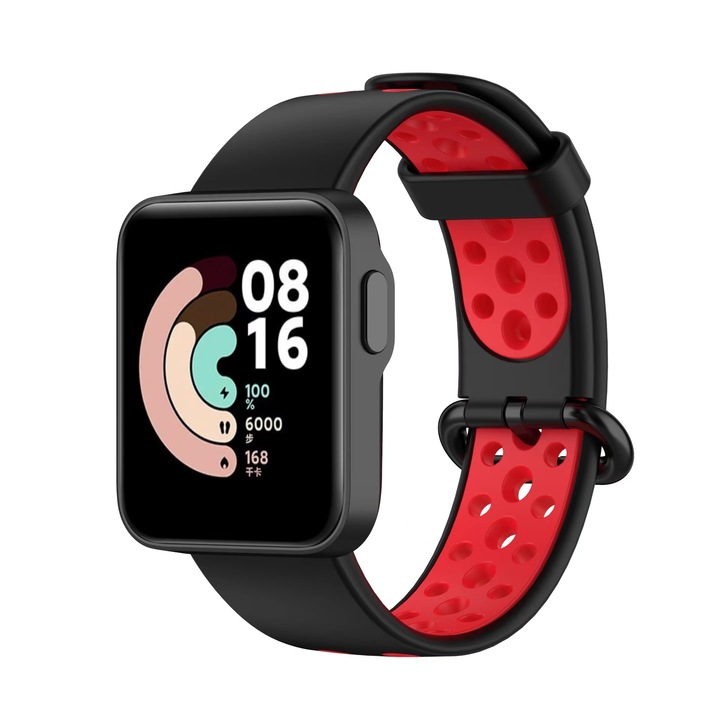 OEM Szíj, Xiaomi Mi Watch Lite / Redmi Watch készülékhez, szilikon, fekete/piros