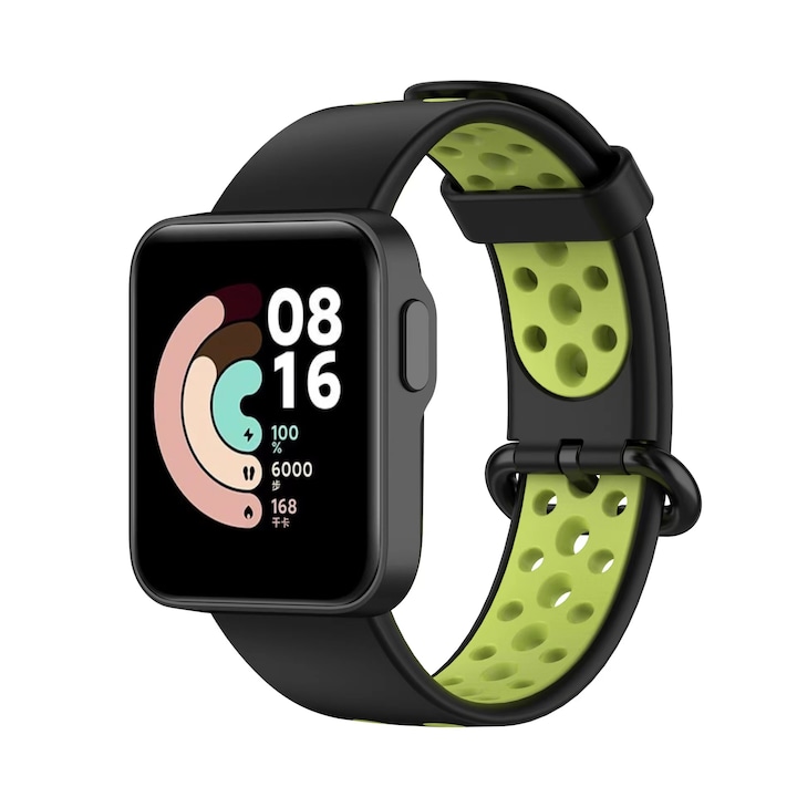 OEM Szíj, Xiaomi Mi Watch Lite / Redmi Watch készülékekhez, szilikon, fekete/zöld