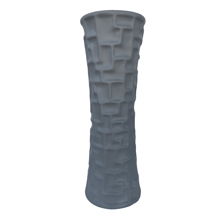 Vaza din ceramica cu patrate, gri, 11x30 cm