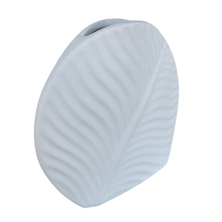 Vaza din ceramica in forma de frunza, alb, 14x14 cm