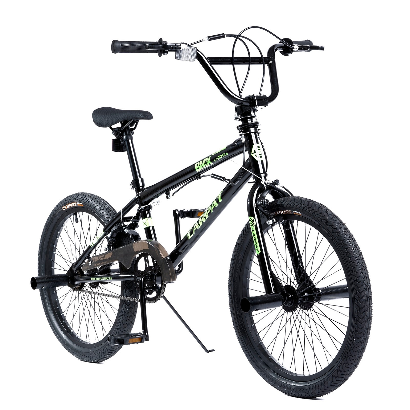 Rather son Initiative Bicicleta BMX de Sarituri cu Roti de 20", Frane Pivot dual, Ghidon 360,  Peguri, 1 Viteza, negru/verde, Carpat Jumper pentru Tineri - eMAG.ro
