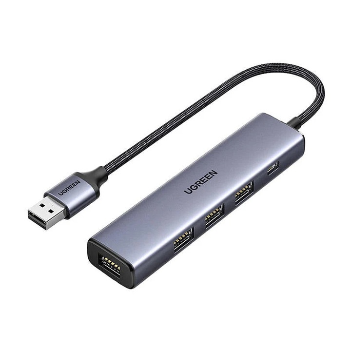Adaptor HUB 5-in-1 UGREEN CM473, USB - 4x USB 3.0, 1x USB-C, 20cm, Gri