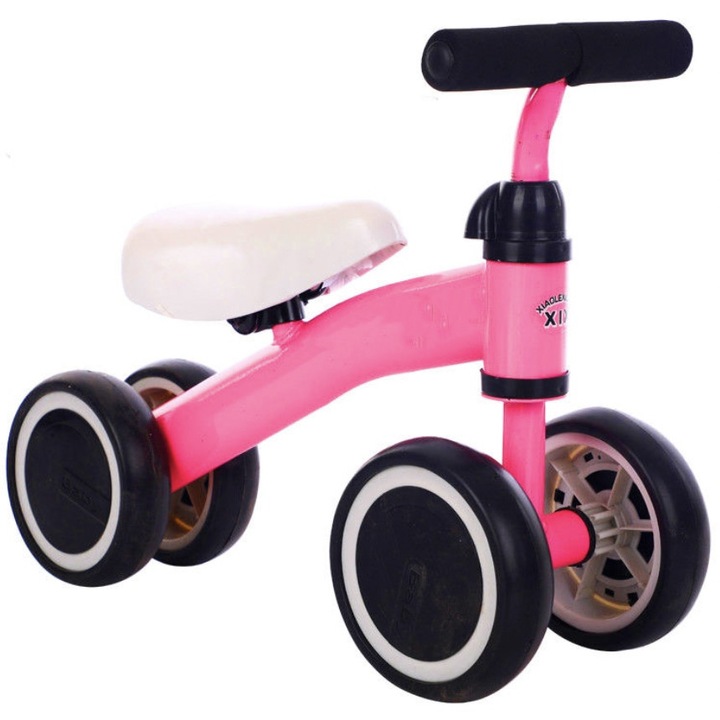 Bicicleta fara pedale AKU pentru copii, 12-36 luni, din 0tel Carbon si Plastic, cu Manere si Scaun moale, Scooter de echilibru, Roz AK5097