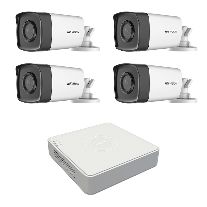 Kit Supraveghere cu 4 Camere, 8CH DVR, 2 MP, Design Rezistent la Intemperii, 18m