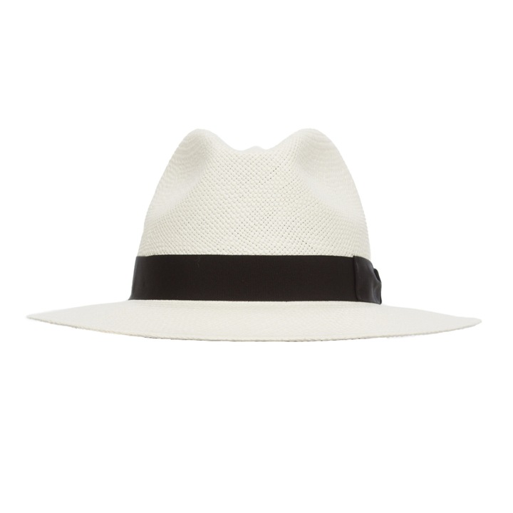 Palarie dama Panama Bonnie, alba/neagra, bor mediu, paie toquilla, 61 cm