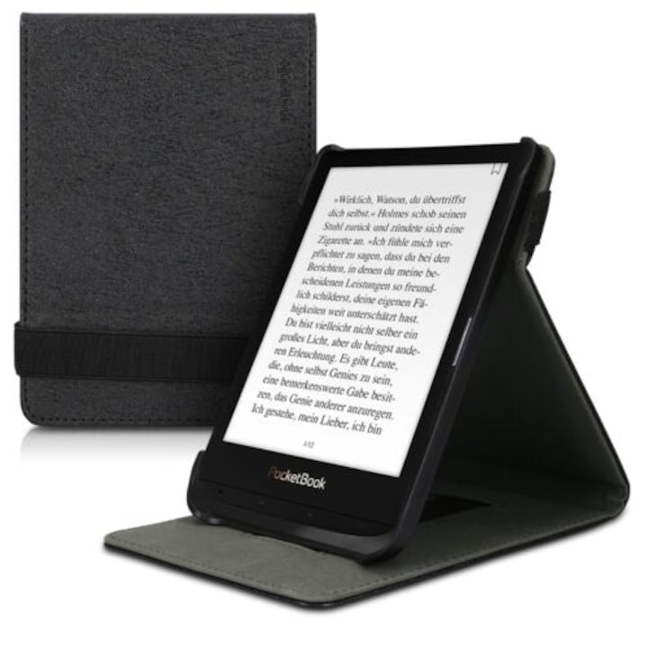E-Book olvasó tok PocketBook Touch Lux 4 / Basic Lux 2 / Touch HD 3, Eco bőr, fekete, 47288.01