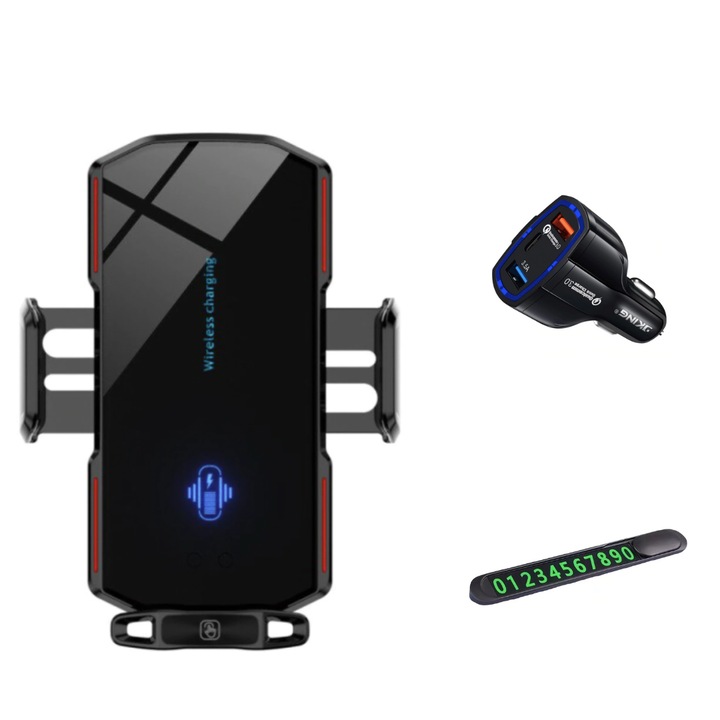 3 db-os készlet, Autós töltő gyors vezeték nélküli töltők, 15W, Automata SMART érzékelő, univerzális, Samsung, IPhone, Huawei