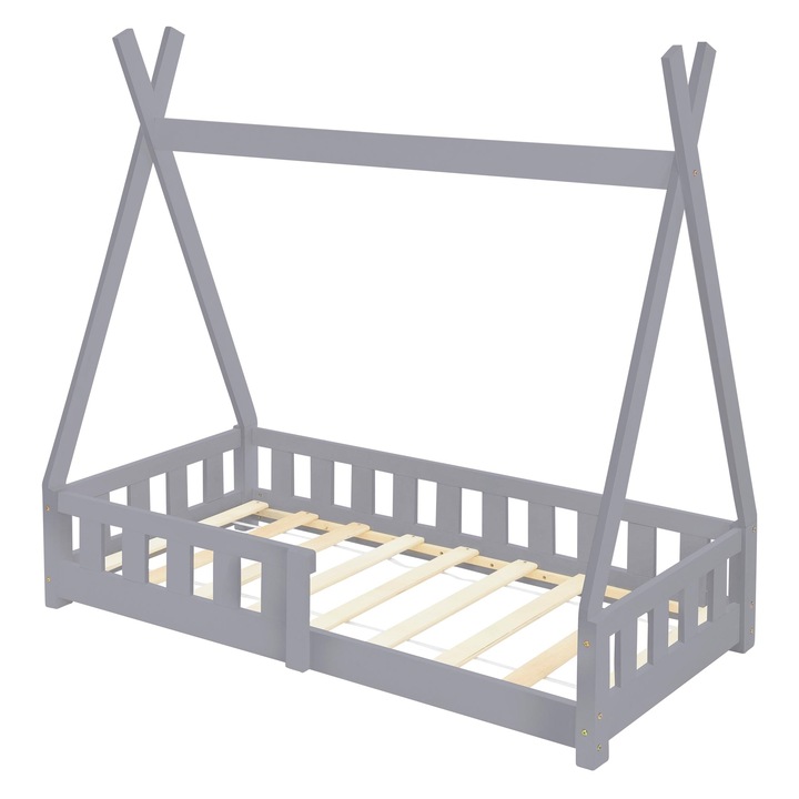 Gyerekágy, ML-Design, 148 x 141 x 76 cm, fa, szürke, könnyen összeszerelhető, stabil szerkezet