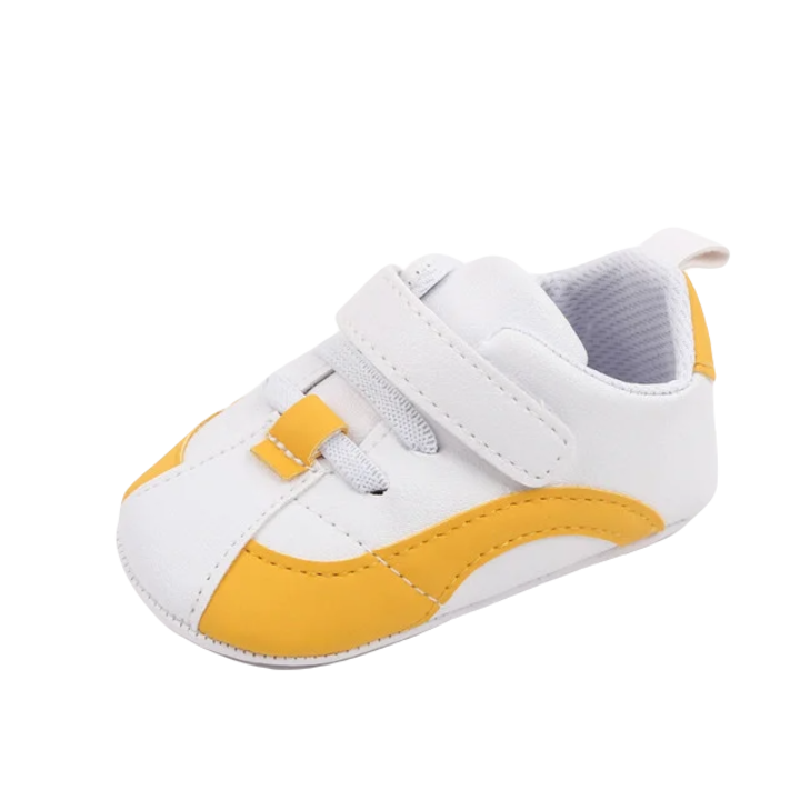 Pantofi Sport SuperBaby Cu Sireturi Si Bareta Cu Arici, Alb/Galben
