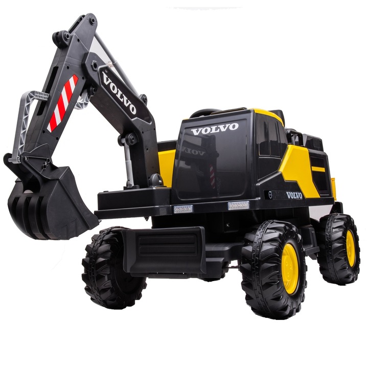 Excavator electric Volvo 90W 12V 10Ah, cupa actionata electric, scaun tapitat, culoare galben