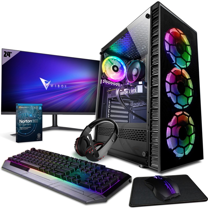 Pachet Sistem Desktop PC Gaming Vibox IV 26, Six Core i5 Intel 12400F, Nvidia GTX 1650 4GB, 16GB RAM, 1TB SSD, Windows 11, Negr