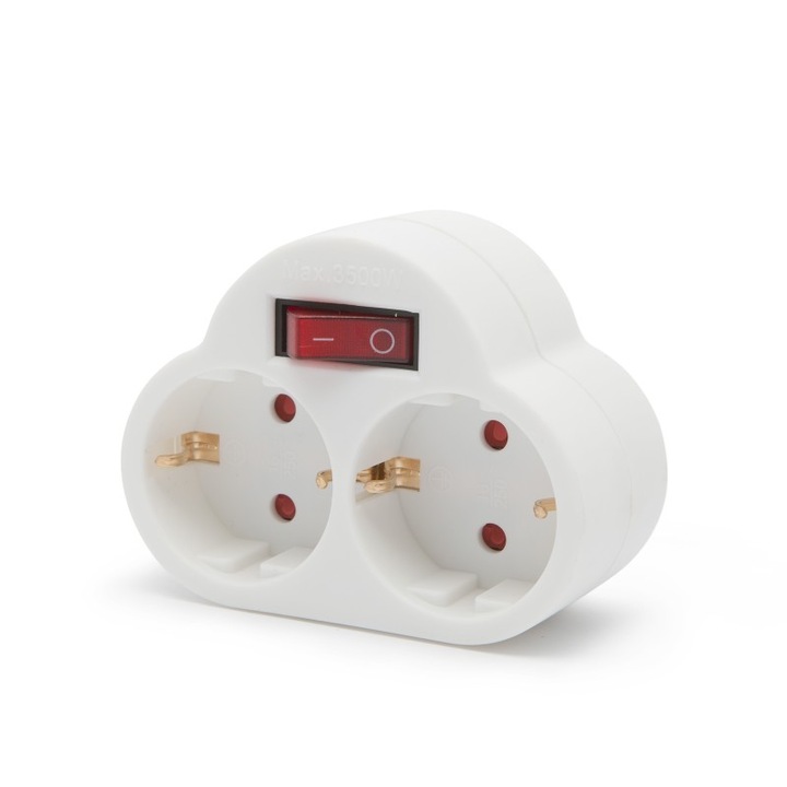 Priza dubla de perete cu intrerupator, protectie la pamant si protectie pentru copii