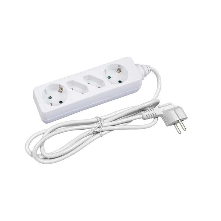 Удължител за контакт Entac, 4 гнезда, 2x16A, 2x2.5A, 1.5m, 3G1.5, Бял